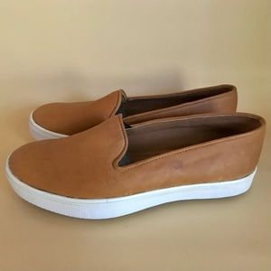 NWOT! Neutral Honey Brown Leather Slip-On Flatform Sneakers, Teysha